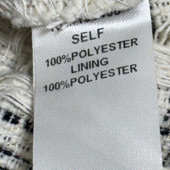 Fate Fringe Trim Textured Tweed Cropped Top Size Medium Cream Black Plaid Boxy - Picture 3 of 4